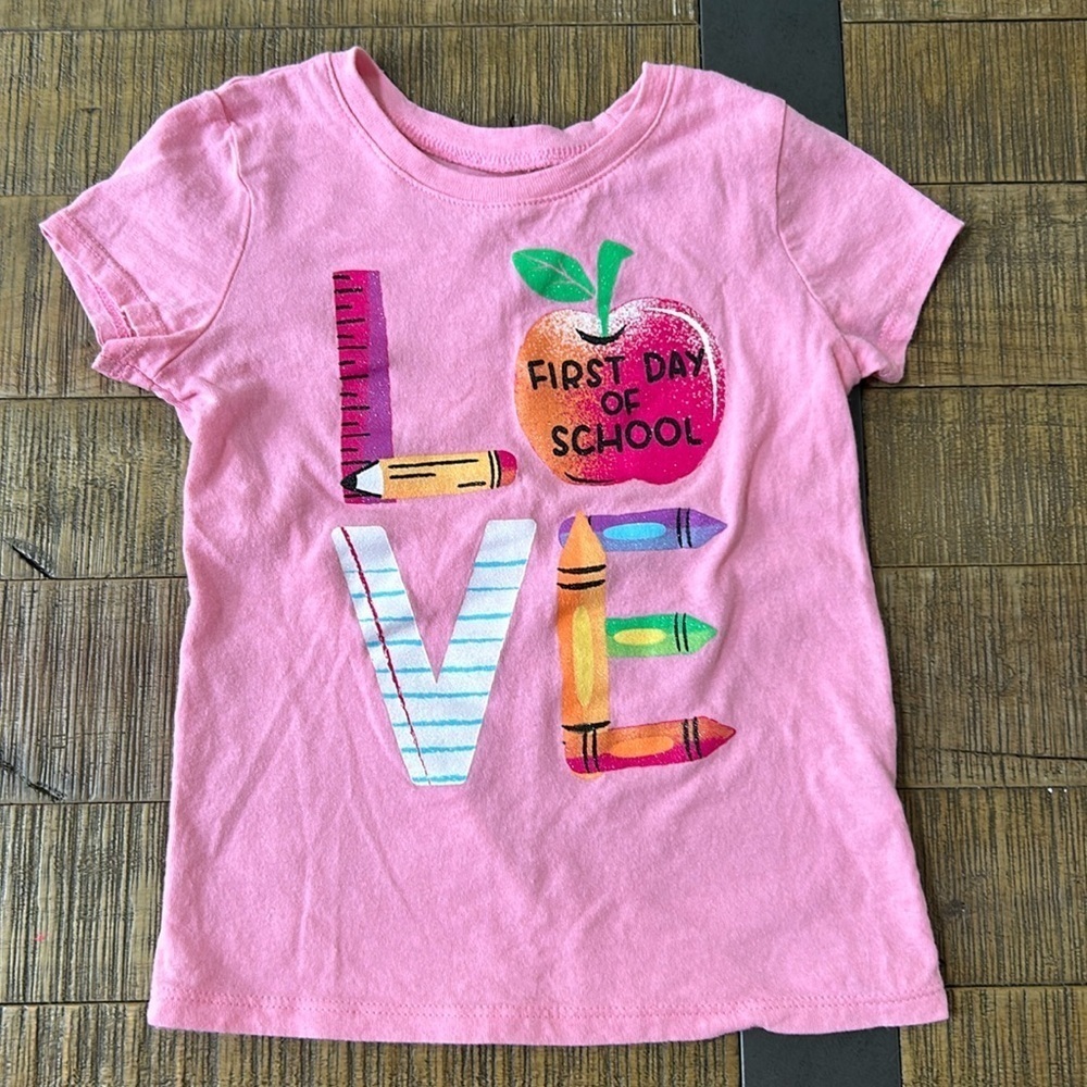 The Children’s Place First Day of School Apple Pencil Ruler Paper Pink SS Tee 4T